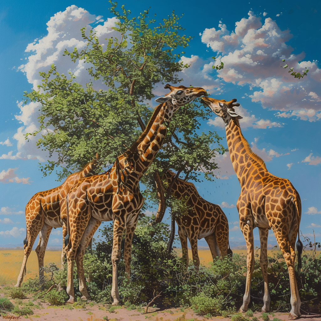 giraffes eating leaves acacia tree