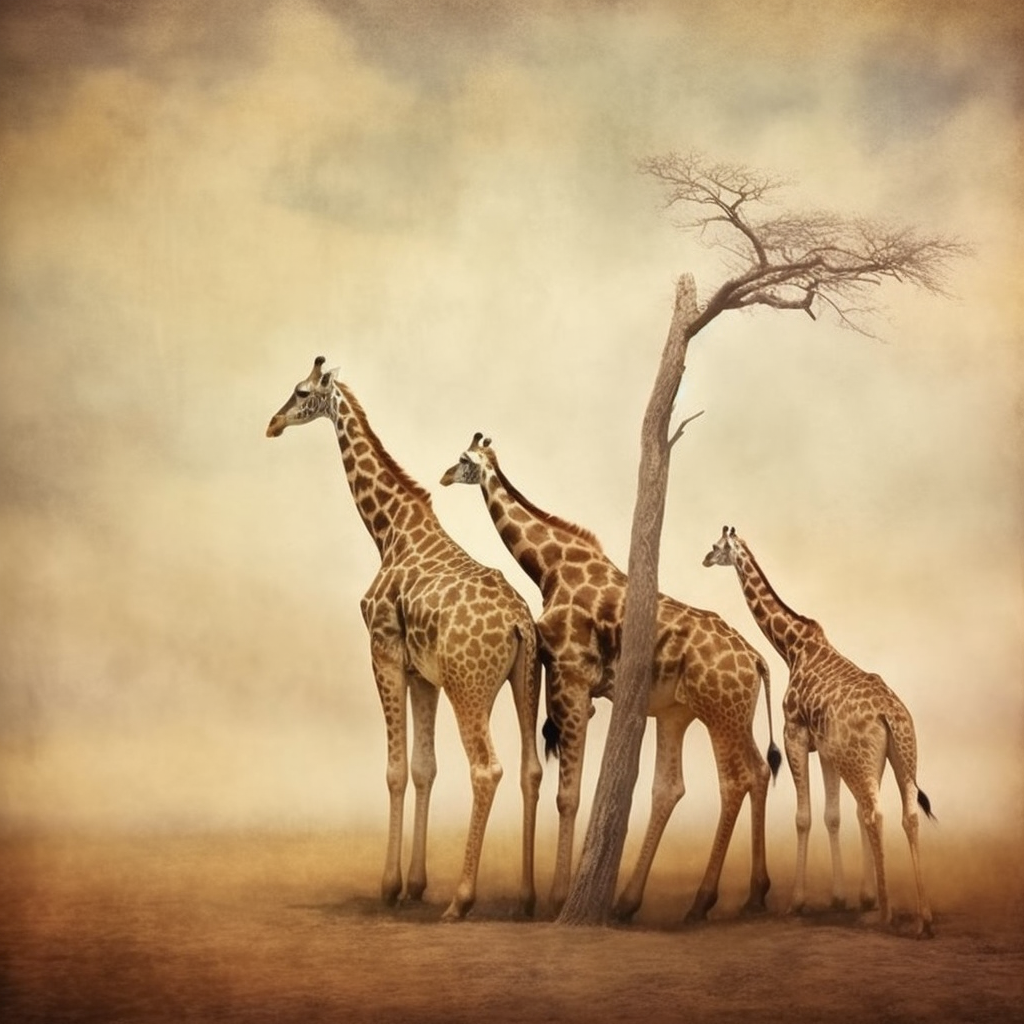 MidJourney Prompt - Giraffes Planking