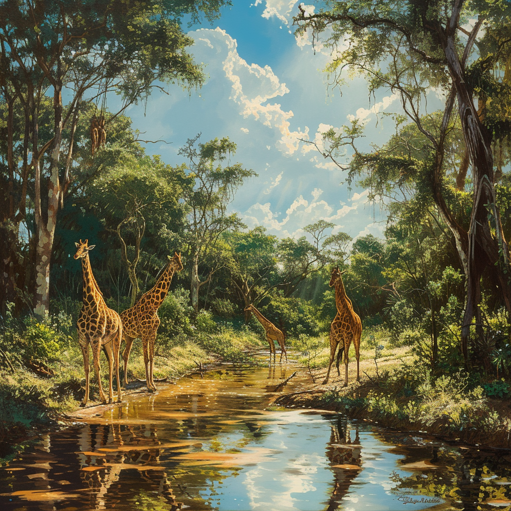 giraffes walking in African forest