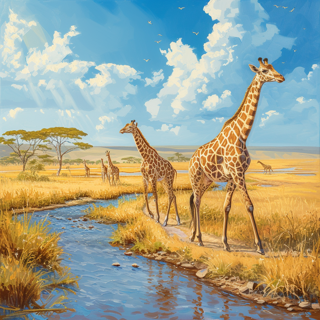 Giraffes in African Savanna Painting