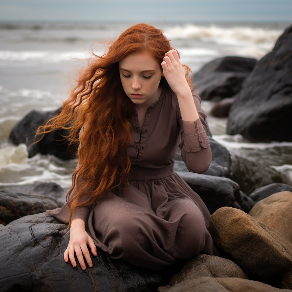 Girl on beach with crashing waves