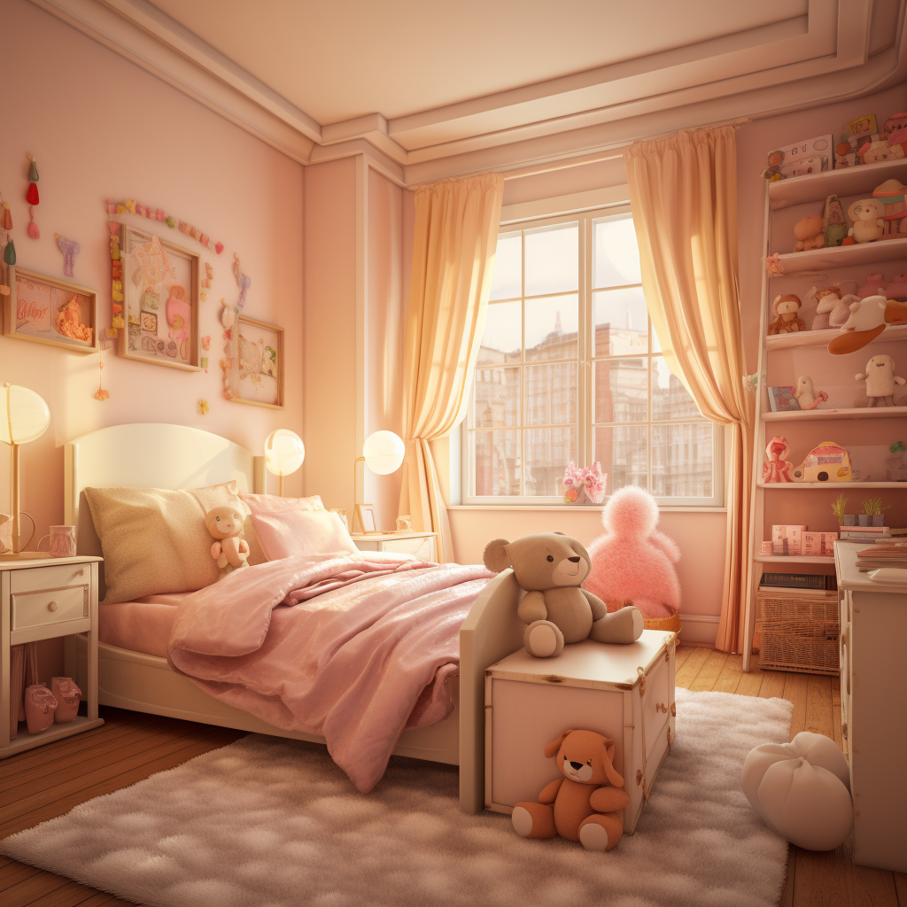 Little girl's bedroom with cream, pink, and orange colors