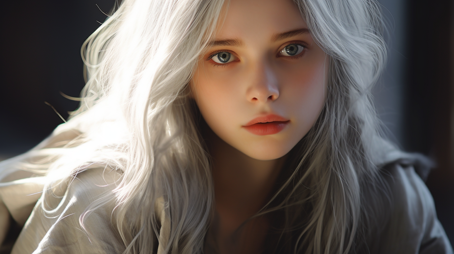 Beautiful girl with brown eyes and white hair