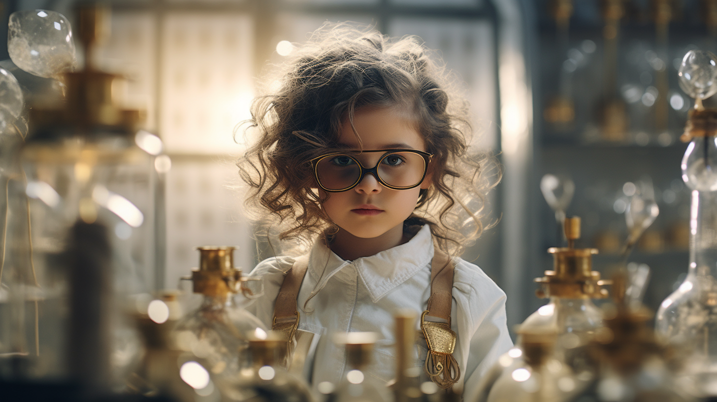 Young Girl Child Scientist Experimenting in Laboratory