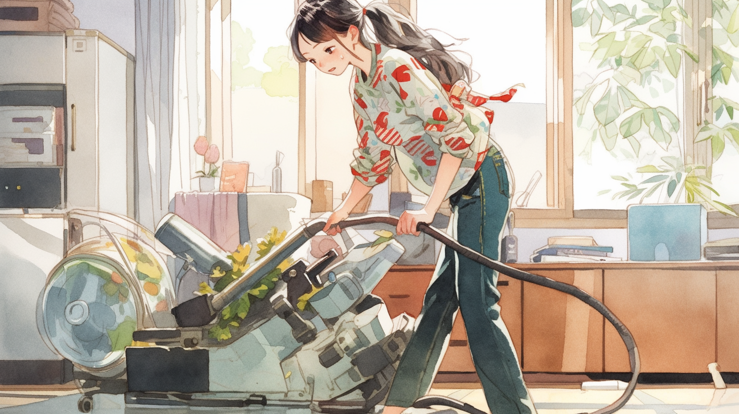 girl cleaning with vacuum cleaner