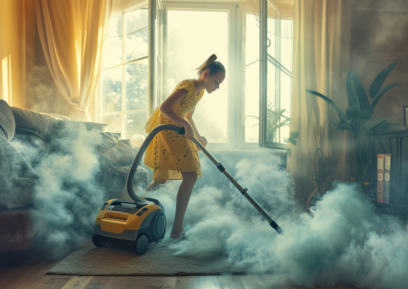 Girl Cleaning with Vacuum Cleaner