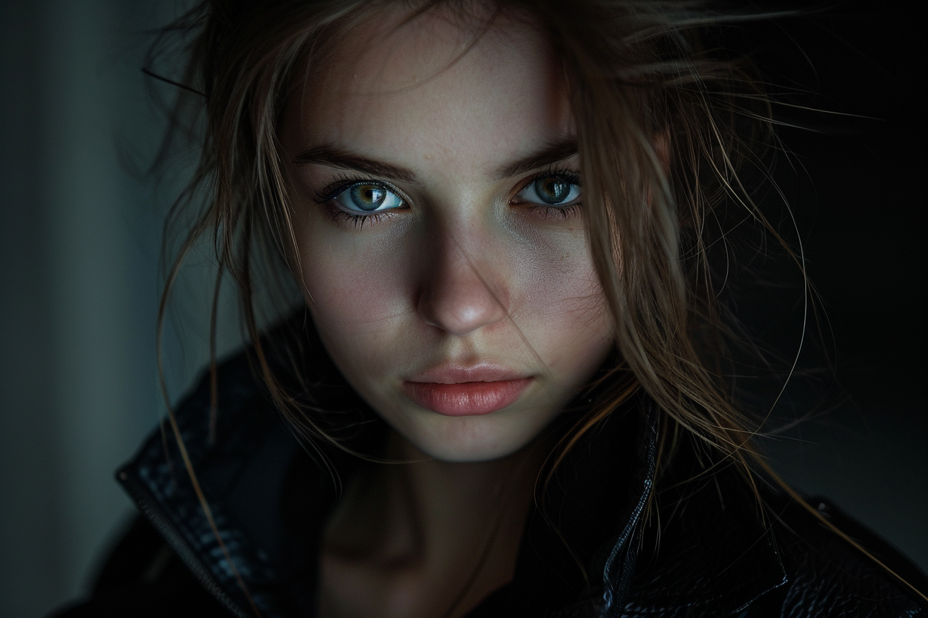 girl confident portrait in dark tones