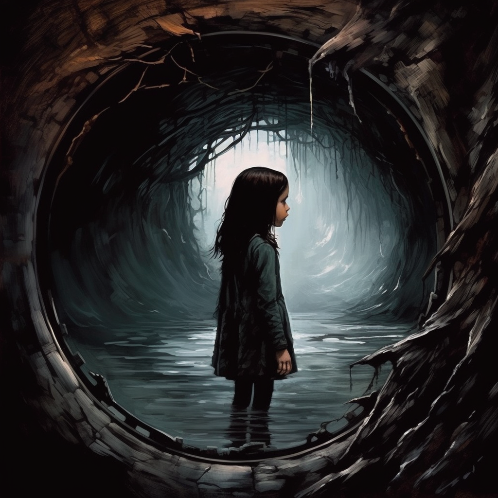 Young girl looking into darkness with hope