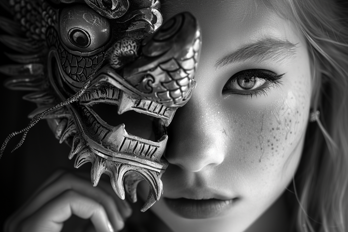 Girl Dragon Mask Samurai Photo