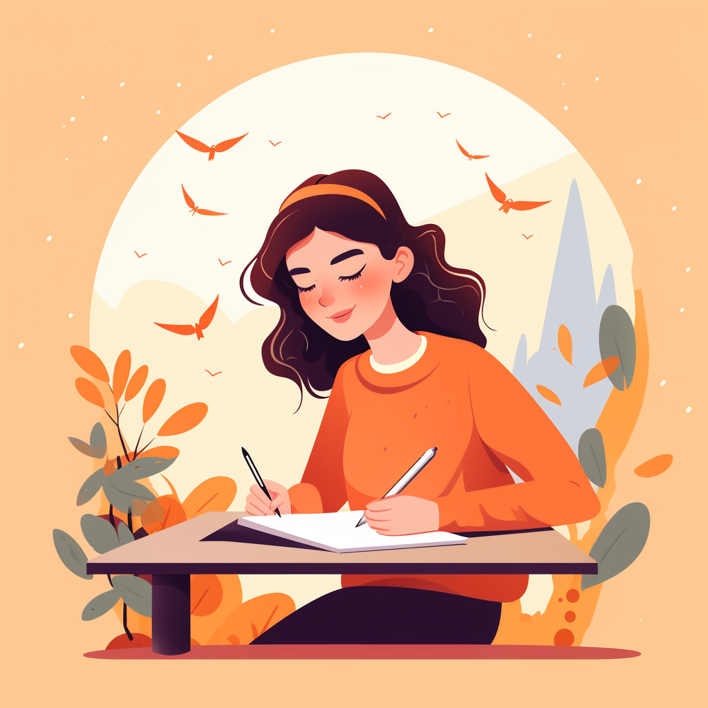 Simple 2D vector illustration of a girl drawing