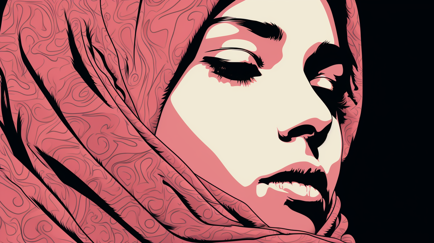 Hijab girl dreaming in pink and gray portrait