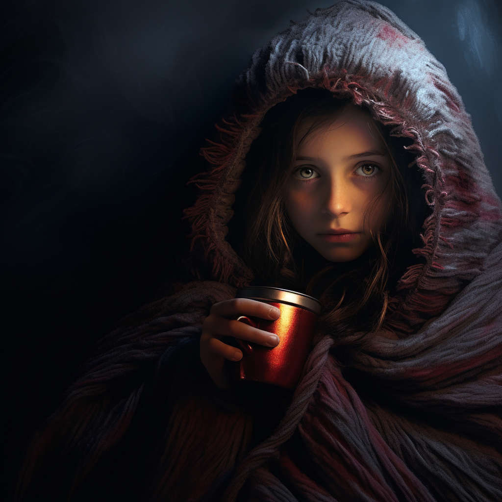 Girl enjoying a warm drink in a blanket