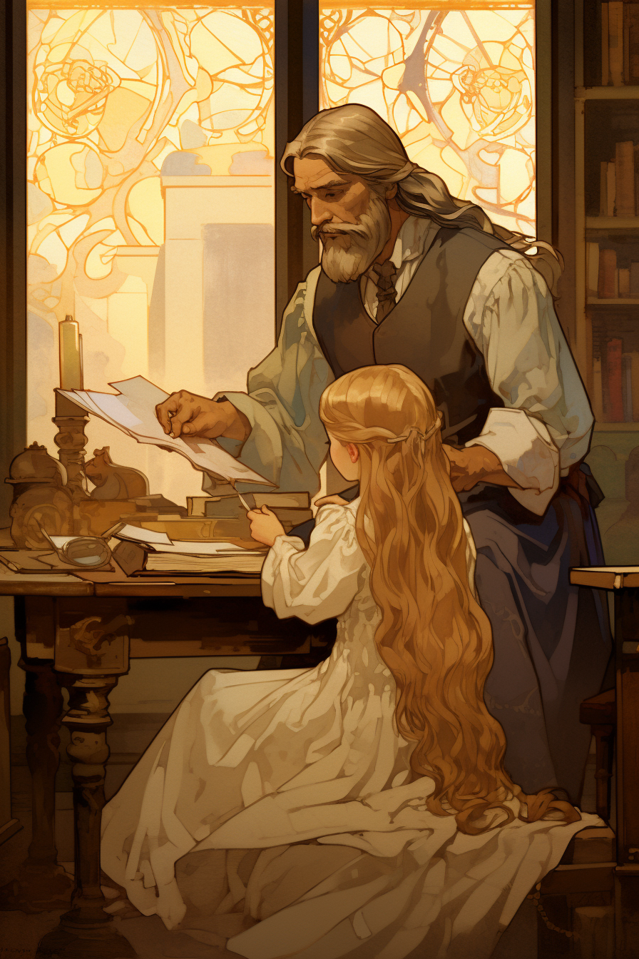 Dumbledore scolding little blonde girl in Hogwarts uniform