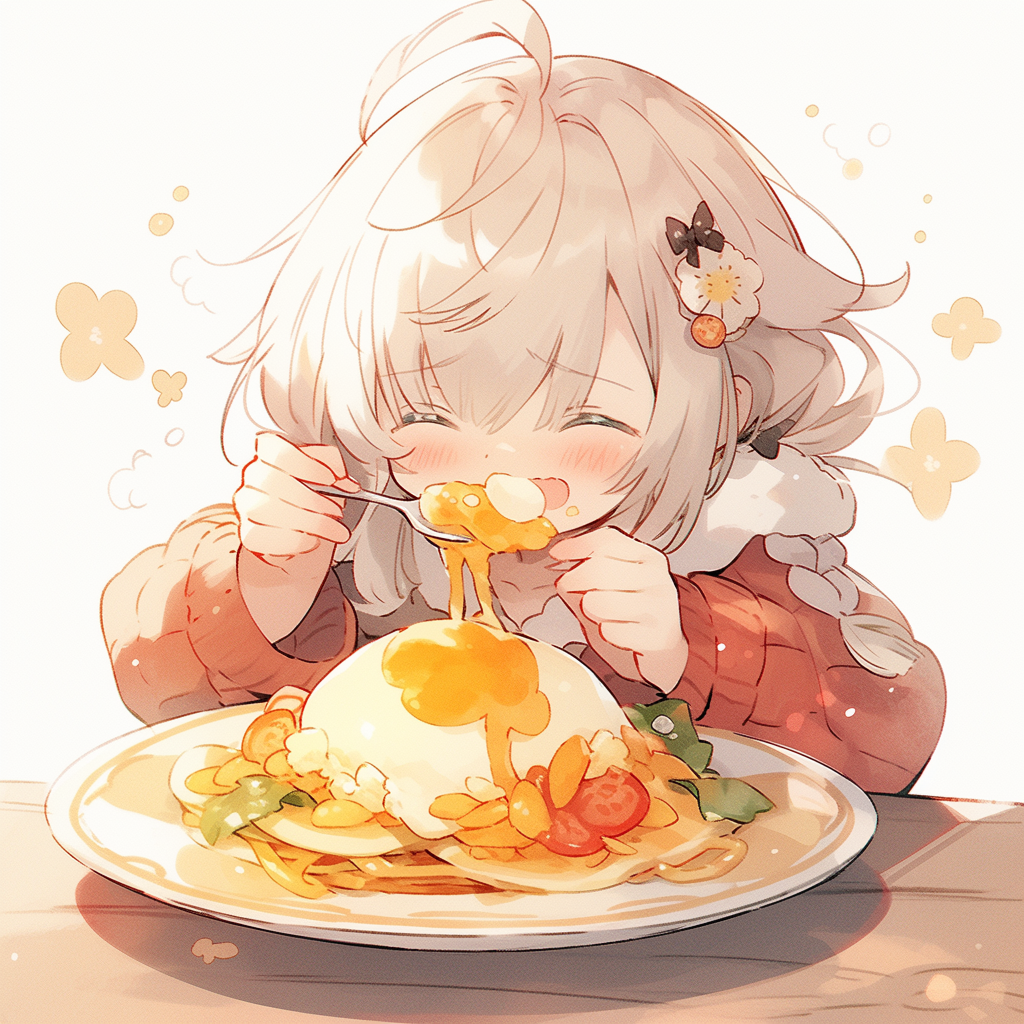 Girl enjoying a tasty omelette