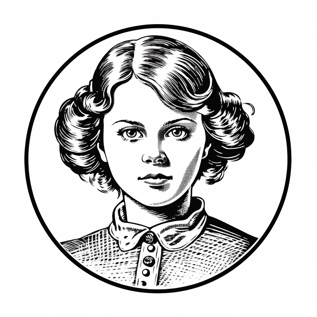 Minimalist engraved portrait of a young girl