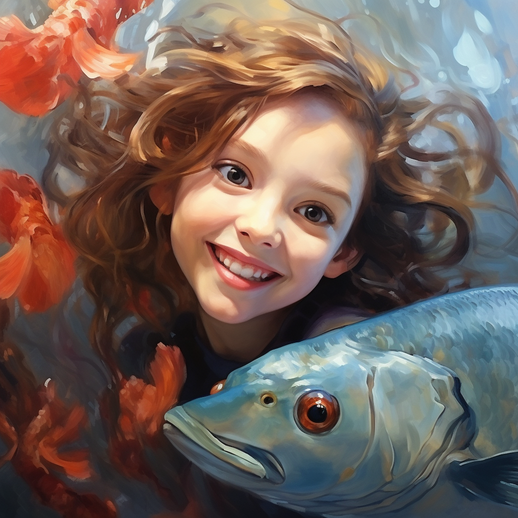 Close-up of a smiling girl's face underwater