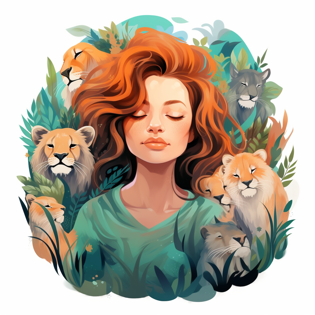 Vector art of girl with hair as zoo animals