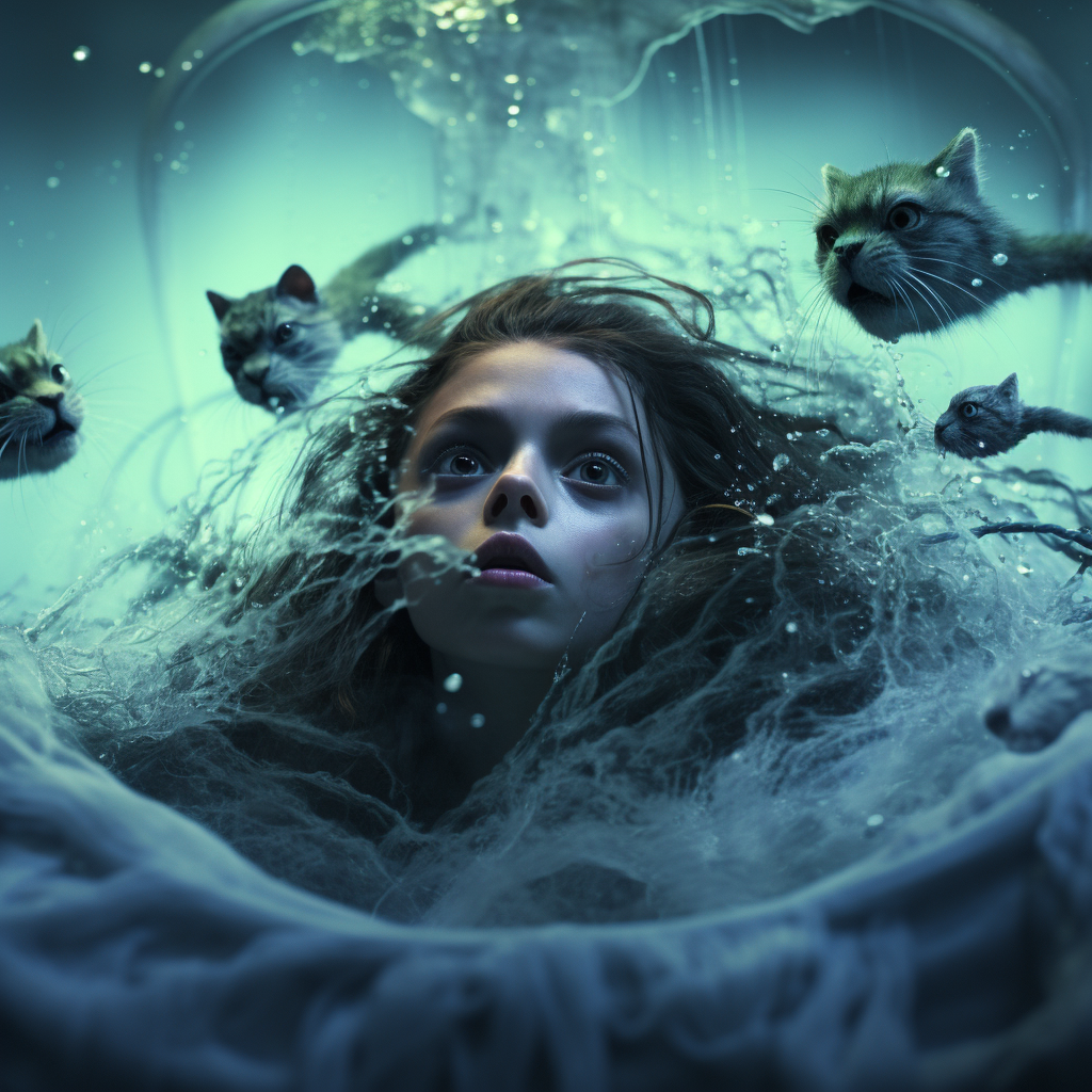 Girl pretending to be sea creatures underwater