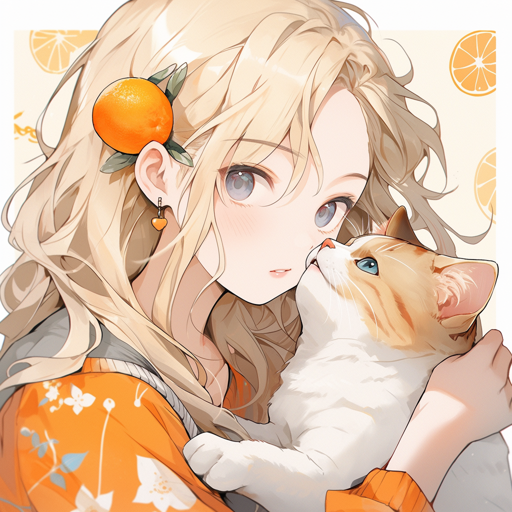 Girl holding orange cat outdoors