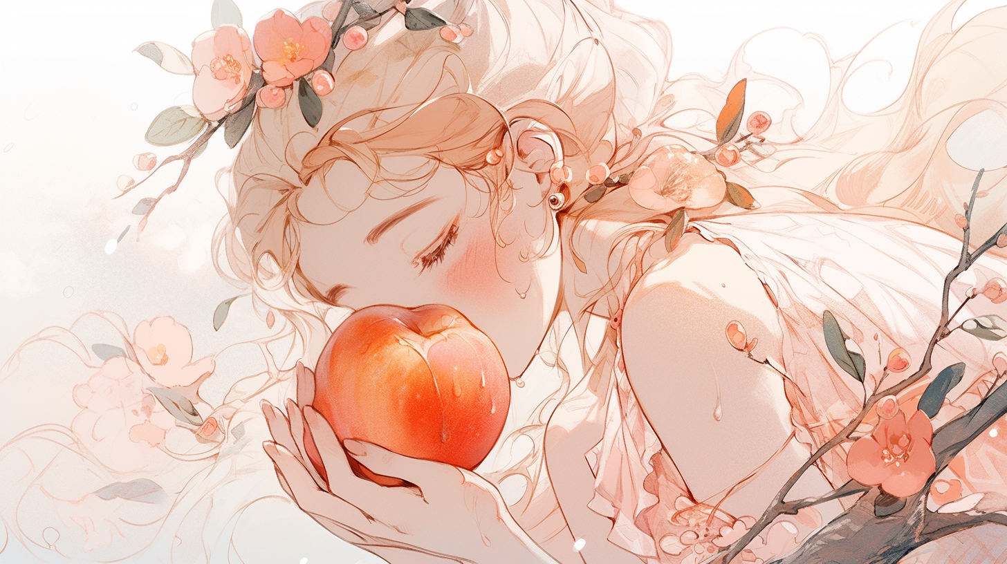 girl holding peach watercolor illustration