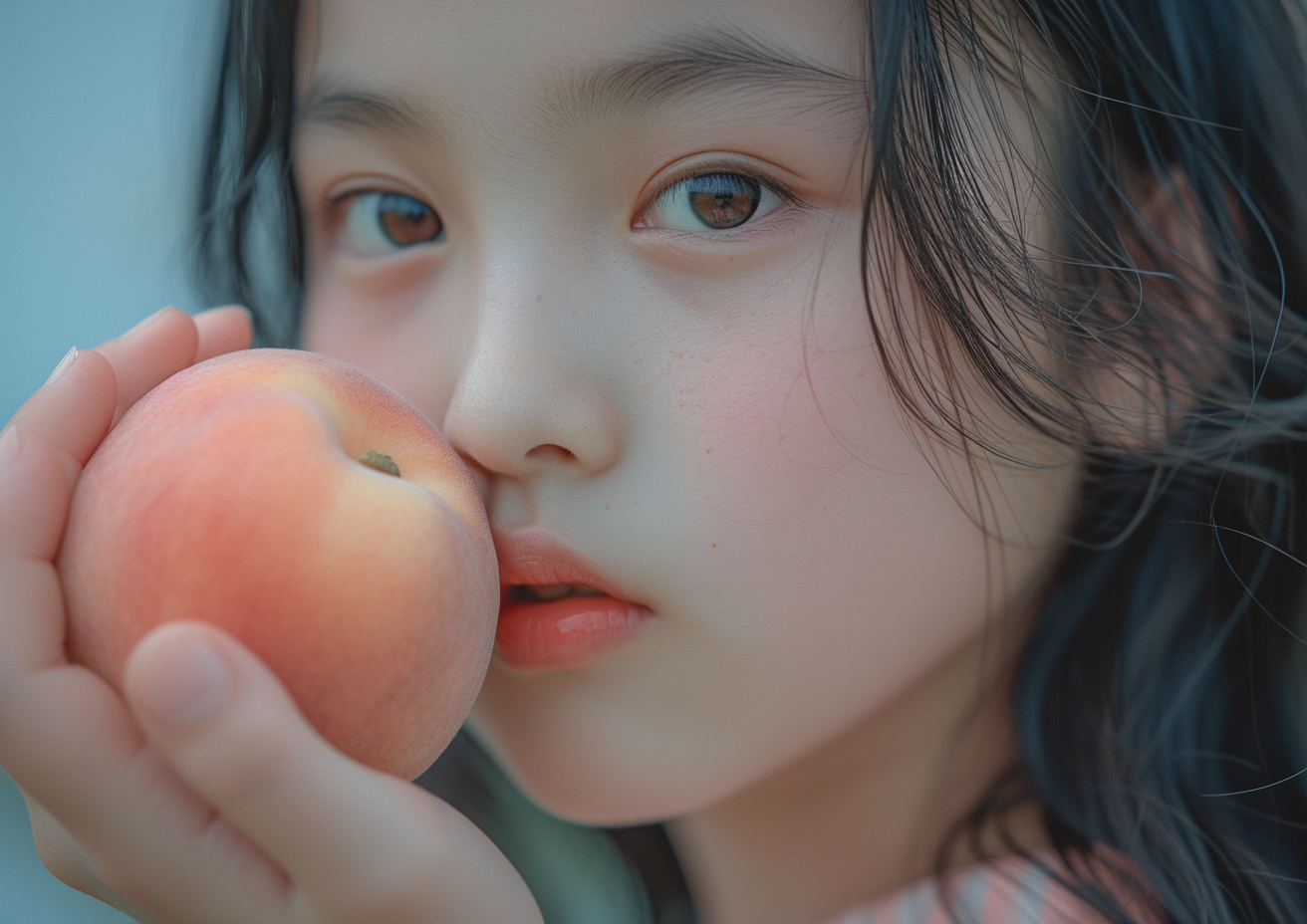 Girl holding peach fruit