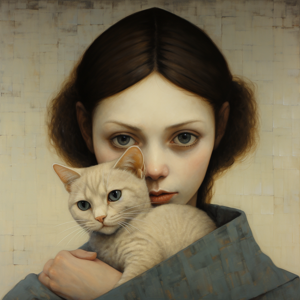 Girl Hugging Cat Beige Gamma