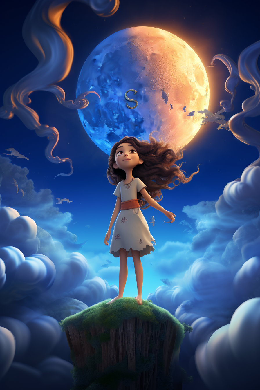 3D animation of a girl in the moon