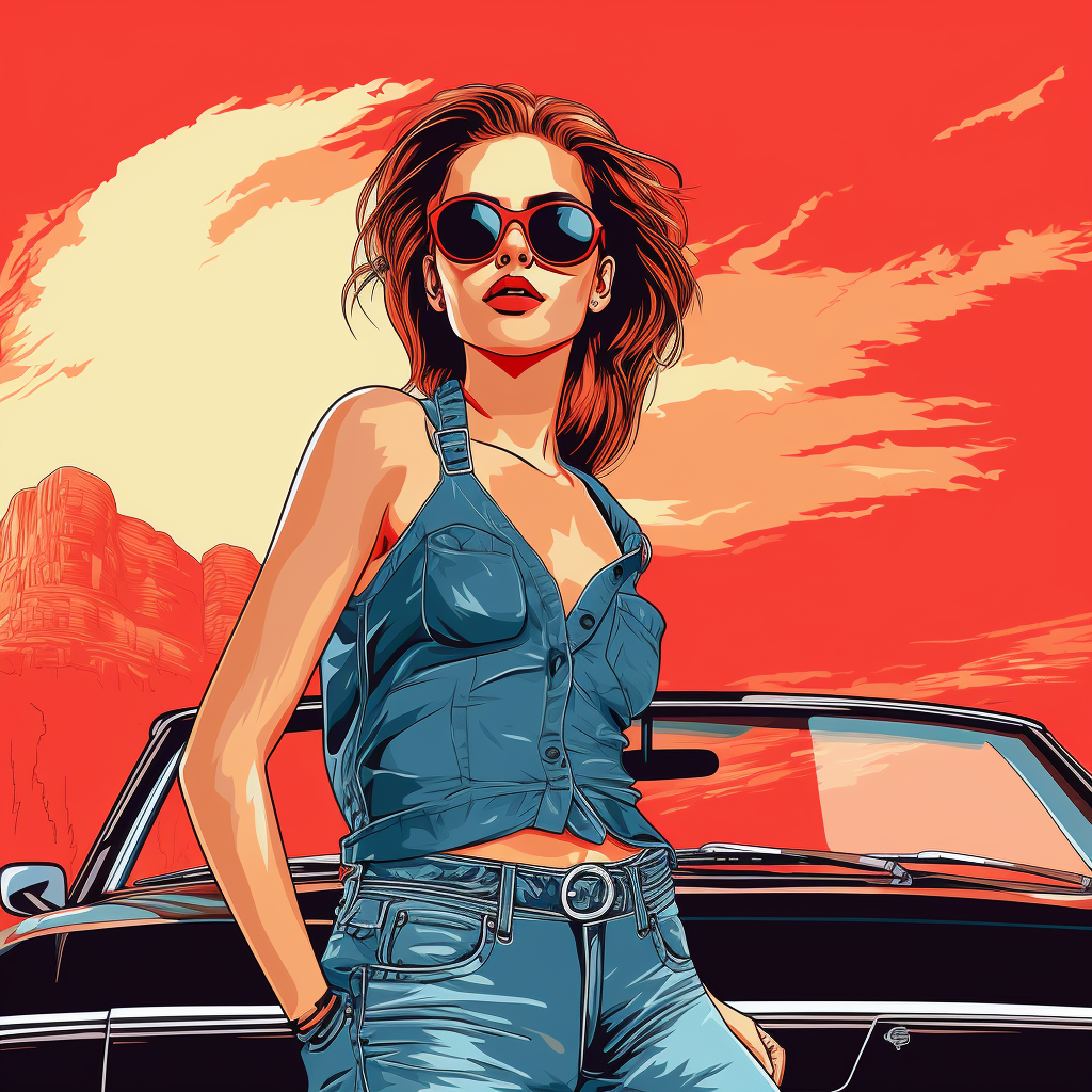 Fashionable girl in jeans and sunglasses