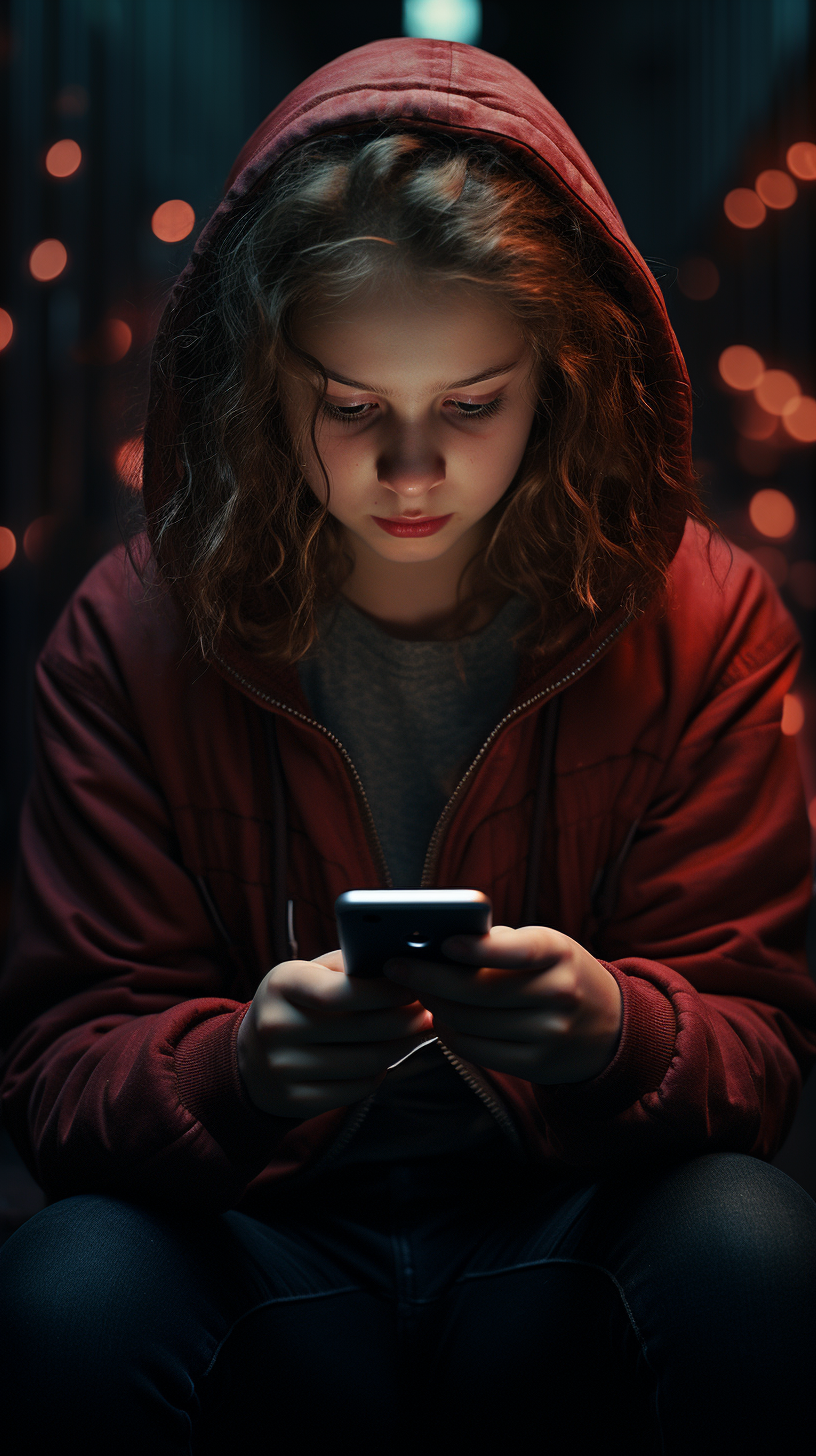 Young girl engrossed in her phone