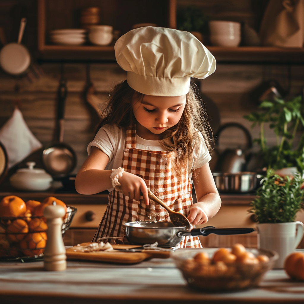 Young girl cooking in the kitchen