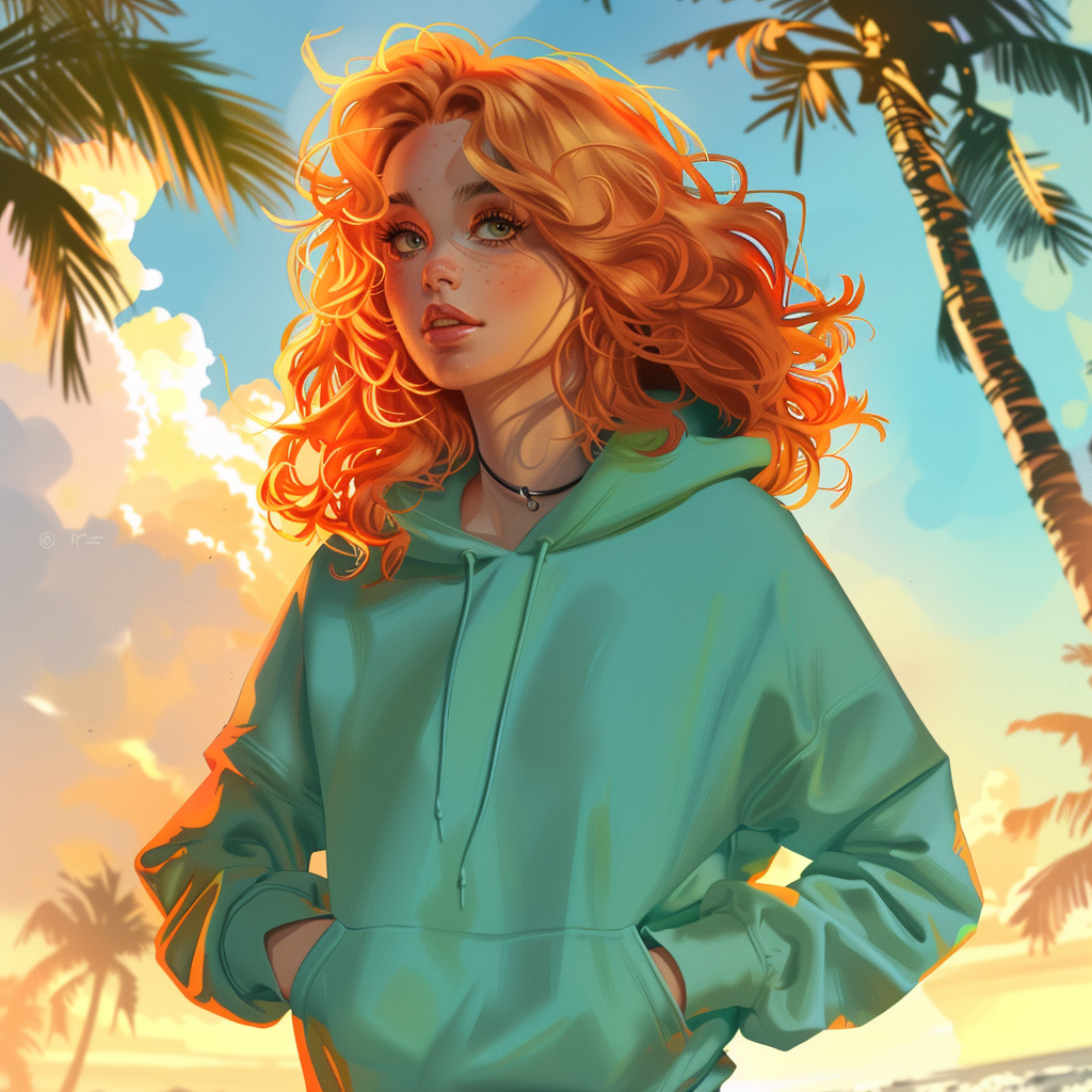 Disney style girl with coral hair