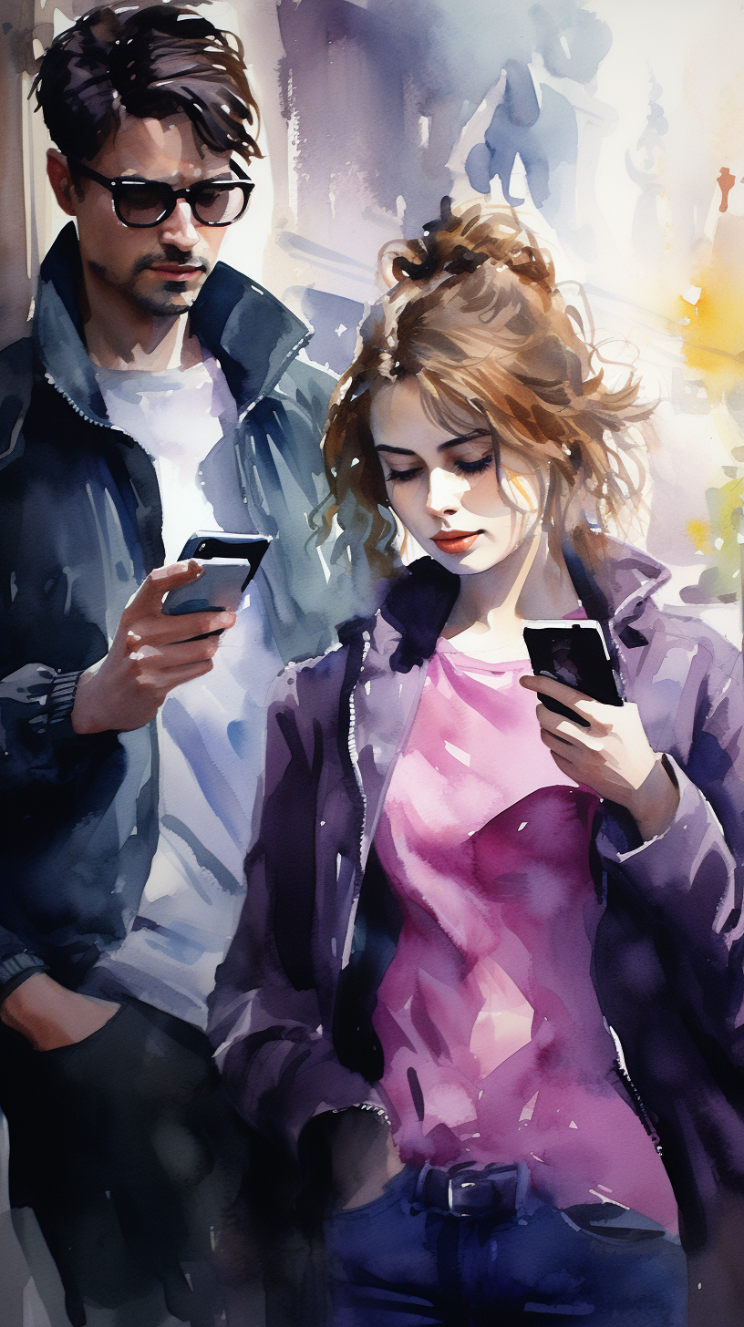 girl and guy with phones