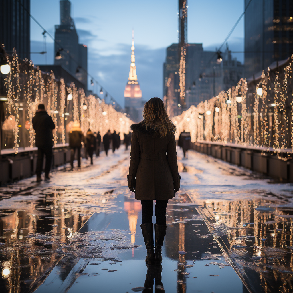 Girl ice skating in the city