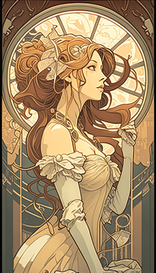 Art Nouveau girl with machine illustration