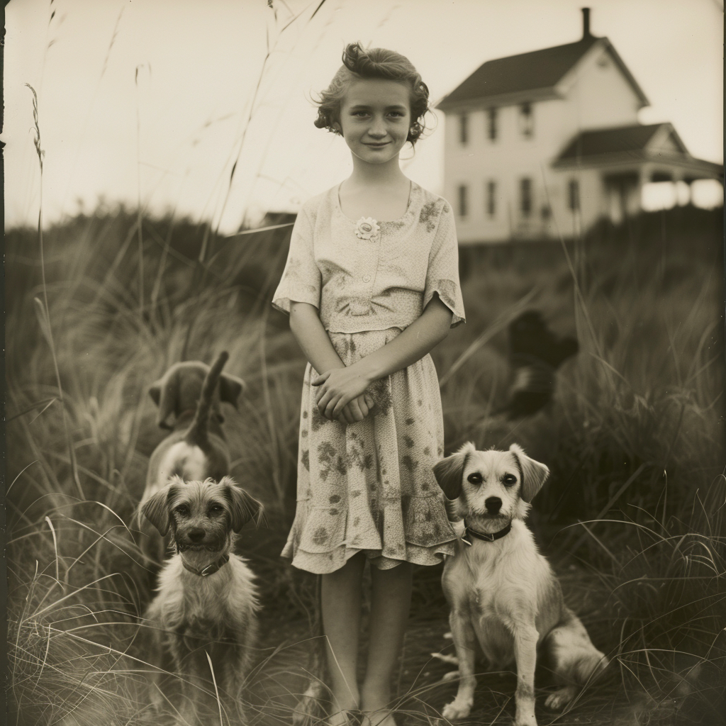 1929 girl Madeline with dogs