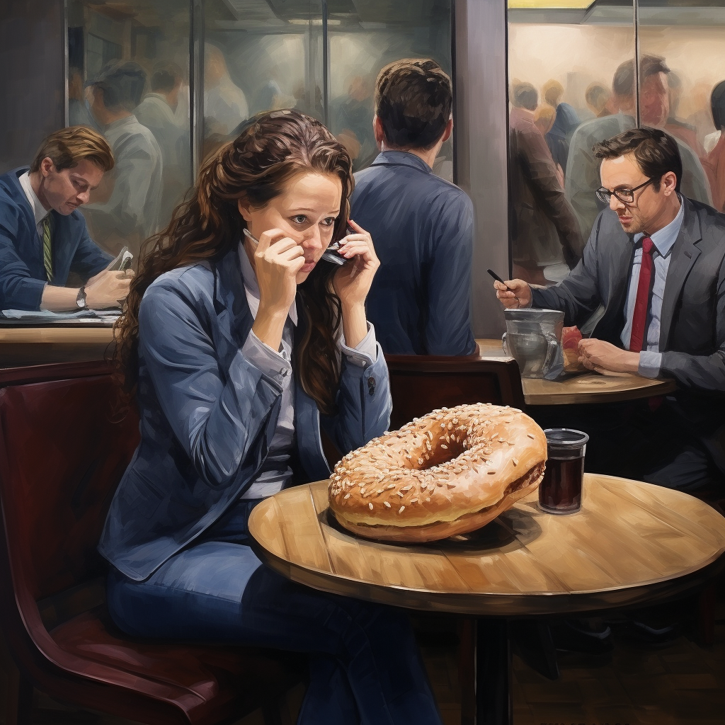 Girl eating bagel in meeting