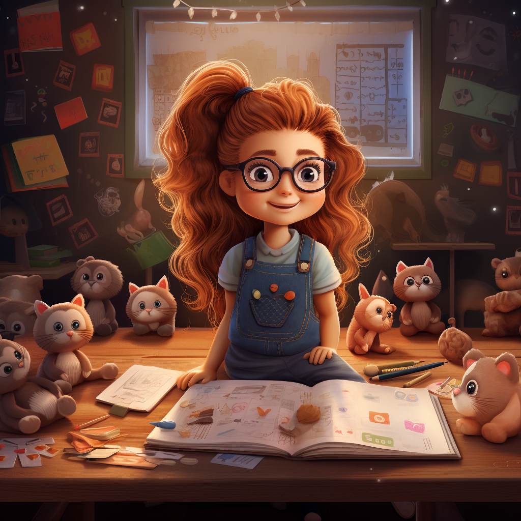 Mimi the Teacher with Stuffed Animals in Classroom