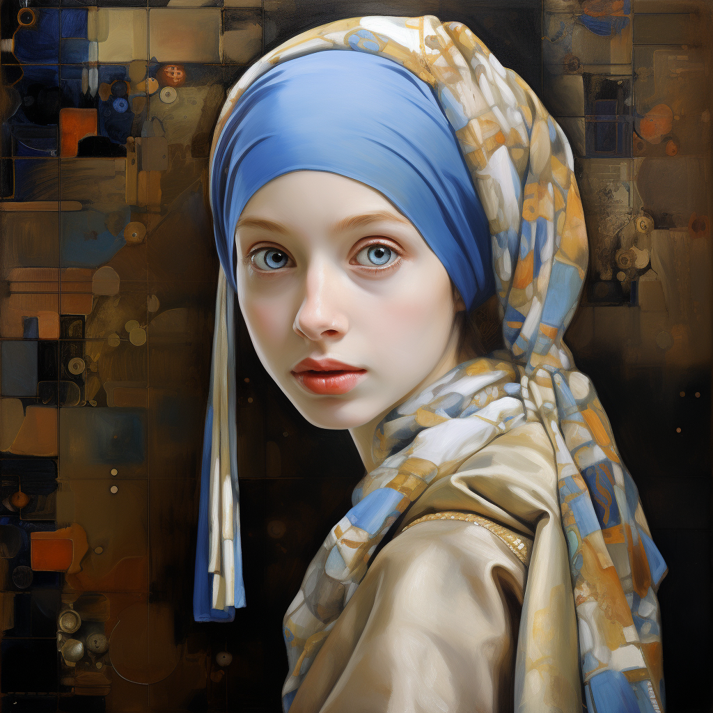 Girl with the Pearl Earring  painting in Klimt style