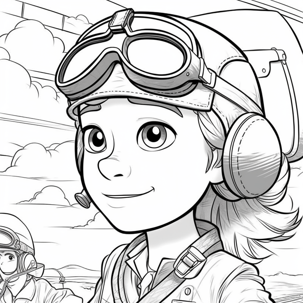 Cute girl pilot coloring page