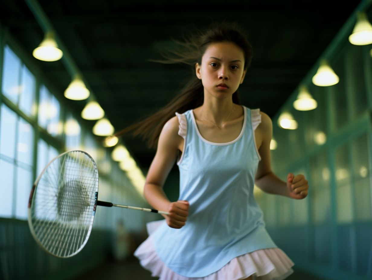 Girl playing badminton with joy