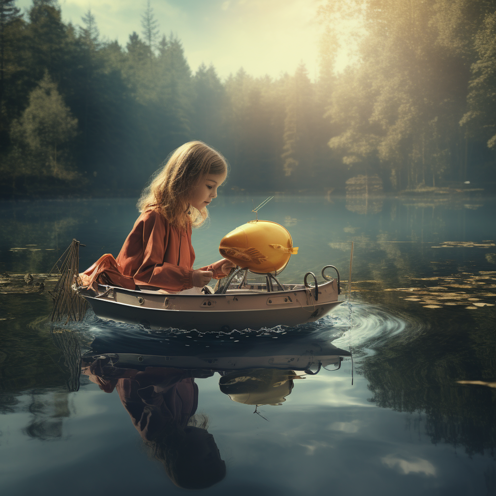 Young girl having fun with a remote control boat