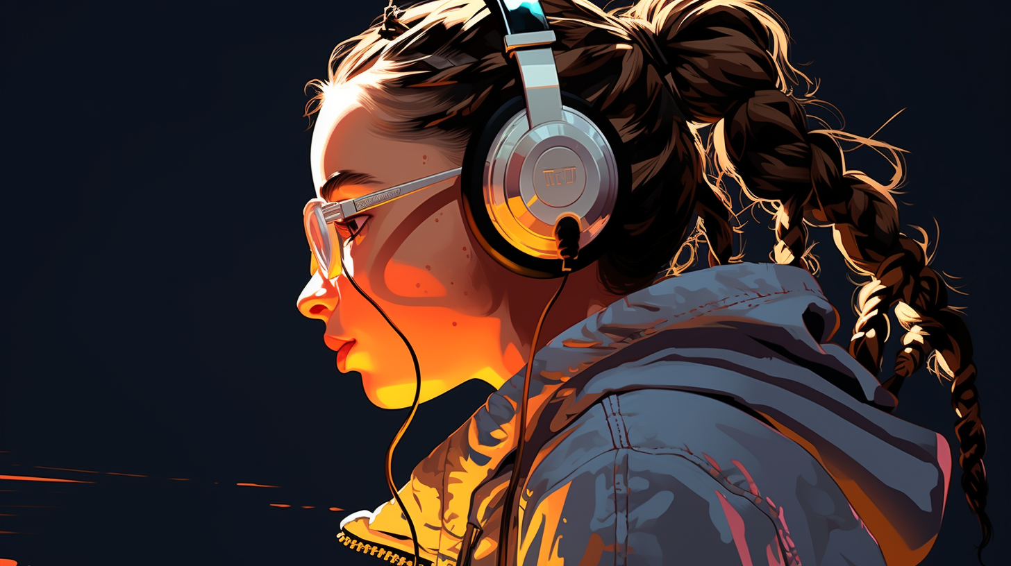 Young girl wearing sweatshirt and headphones