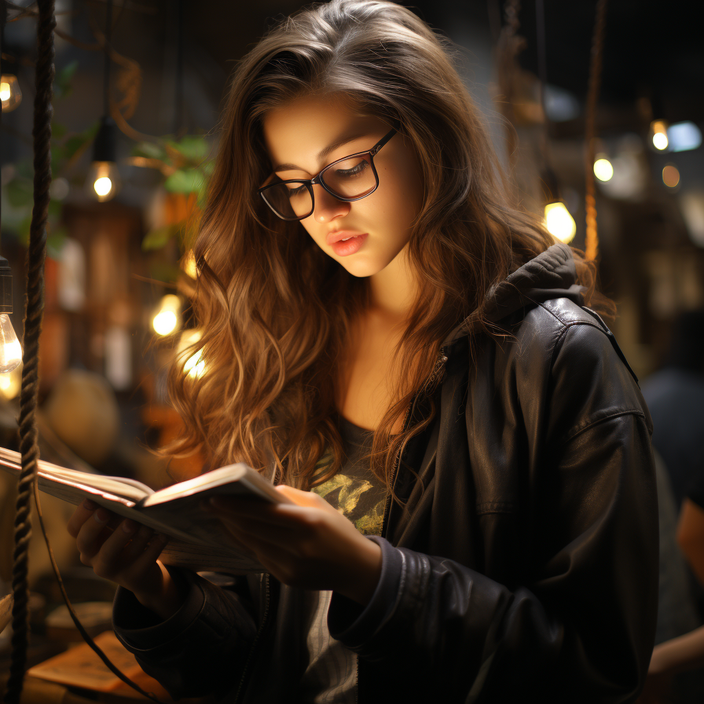 Girl reading book hyper realistic