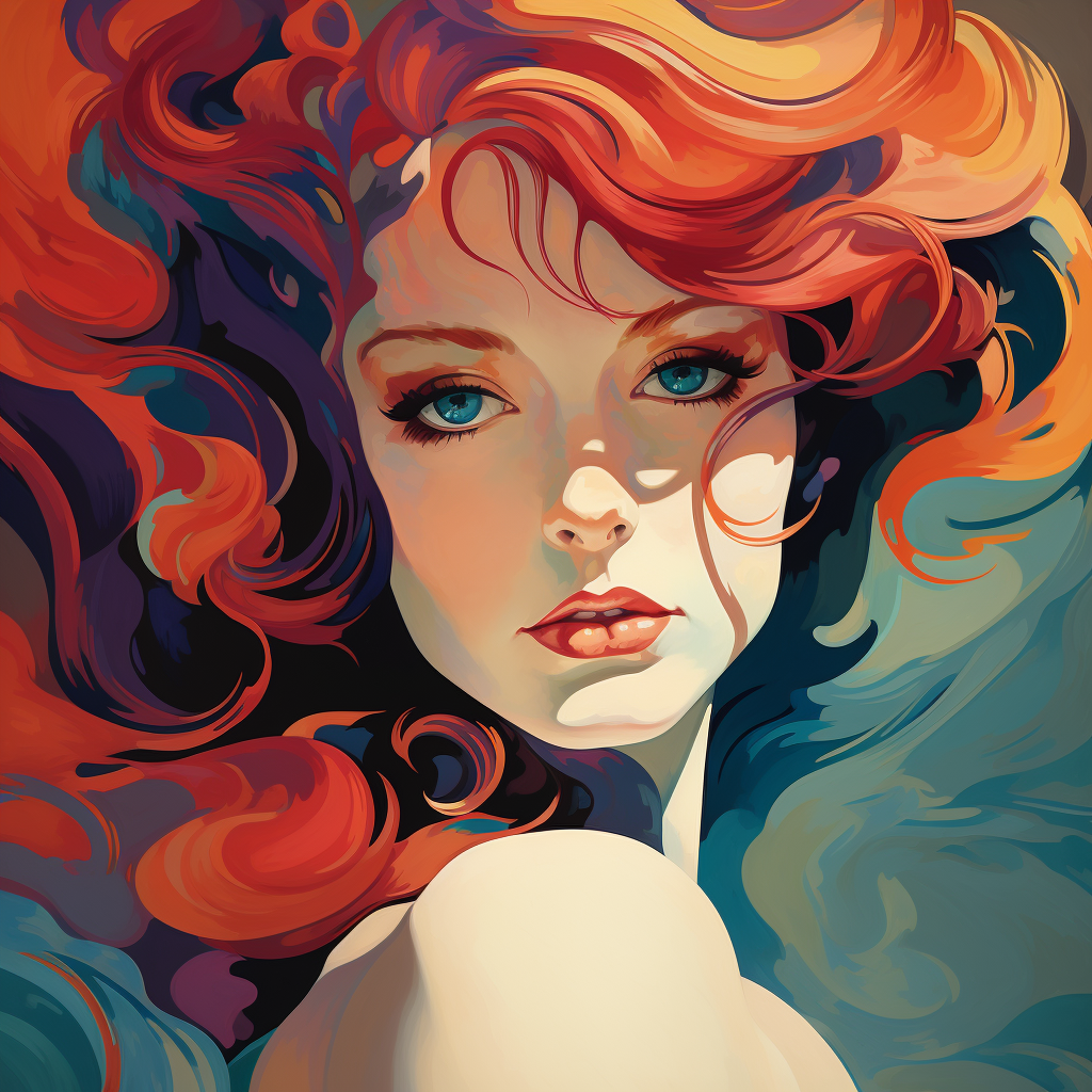 Red-haired girl in art nouveau poster