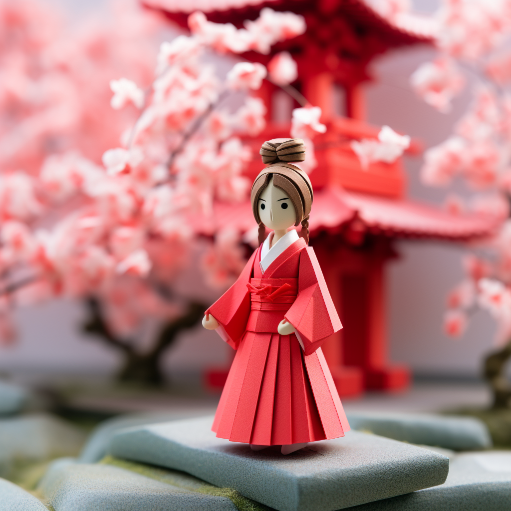 Little girl with red kimono and basket