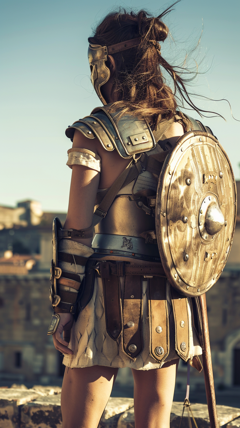 girl in roman soldier attire