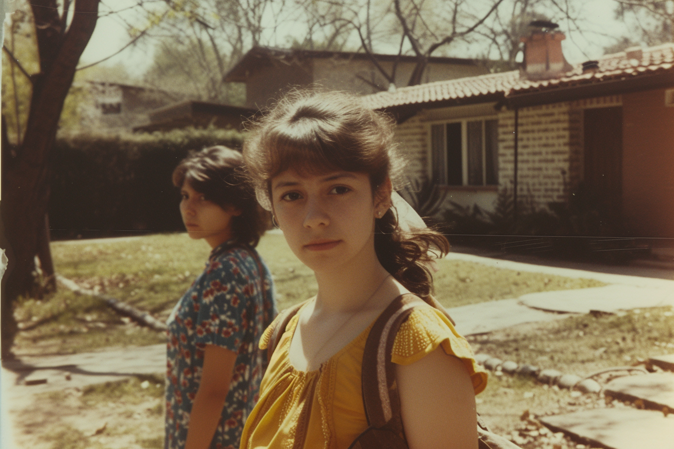 Girl running in Mexico park with friend