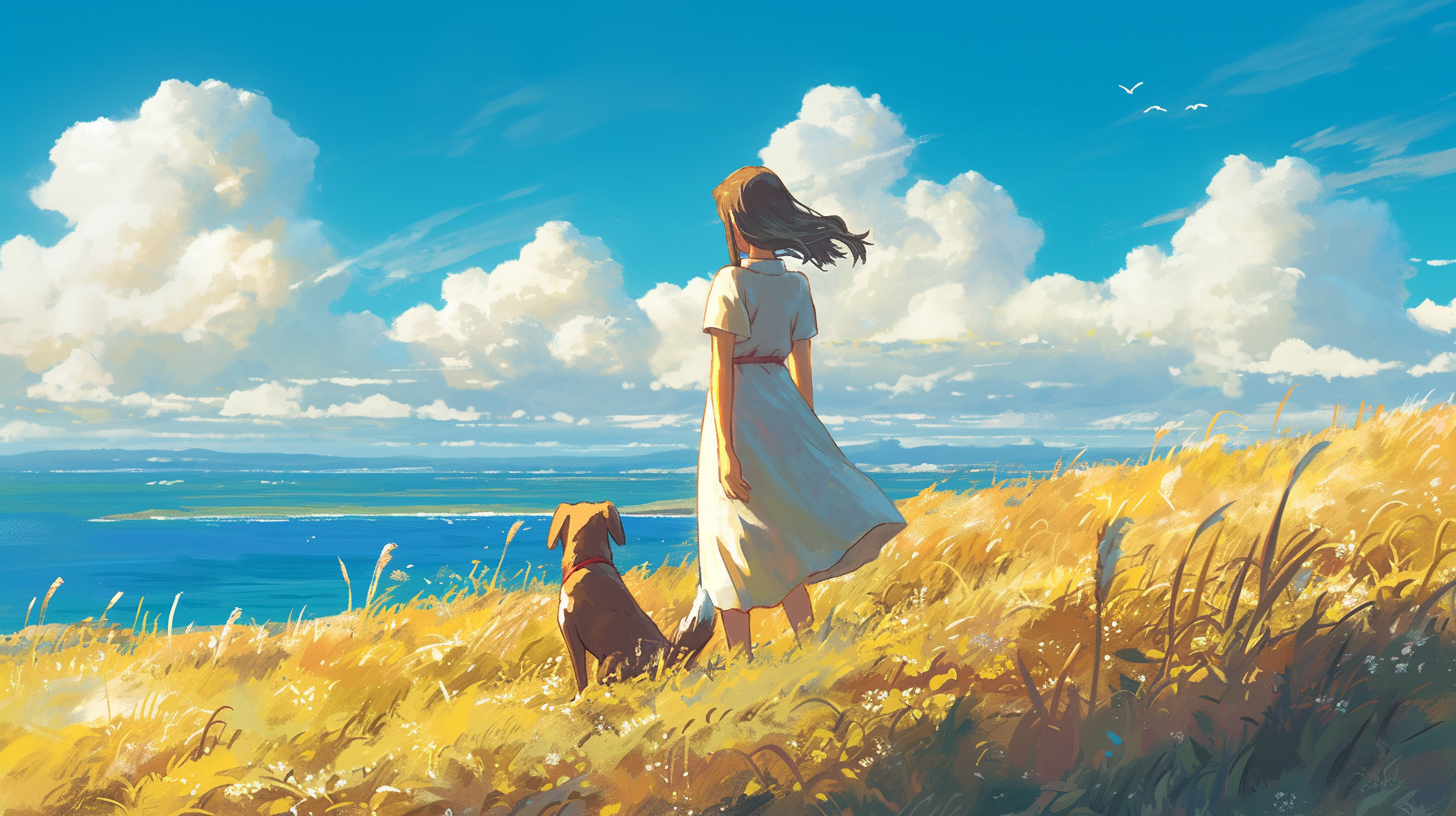 Girl with Dog by the Sea