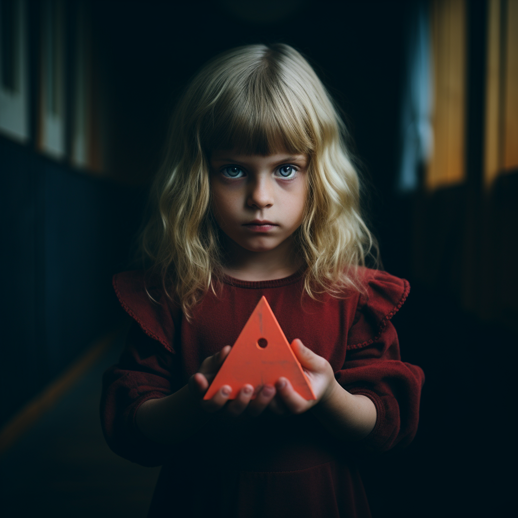 Girl holding a small triangle toy