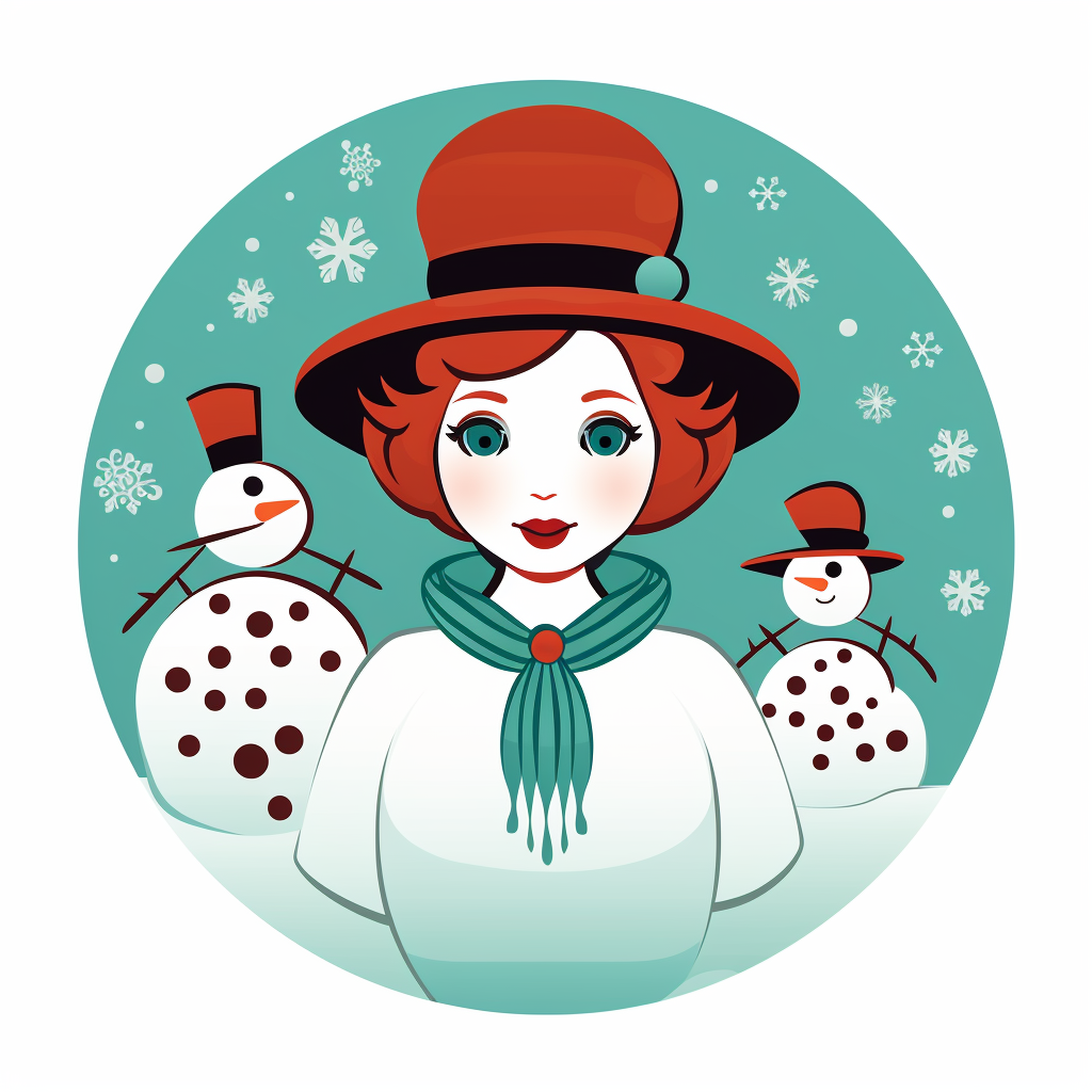 Large girl snowman wearing cloche hat and holding ornament